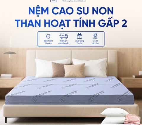 Nệm Cao Su Non Hoạt Tính Trung Nguyên Gấp 2