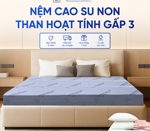 Nệm Cao Su Non Hoạt Tính Trung Nguyên Gấp 3