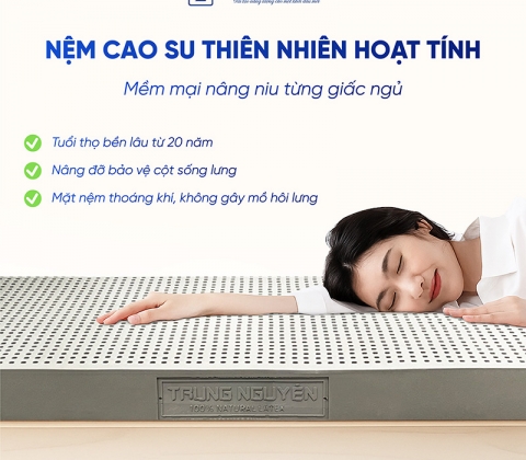 Nệm Cao Su Thiên Nhiên Trung Nguyên Than Hoạt Tính